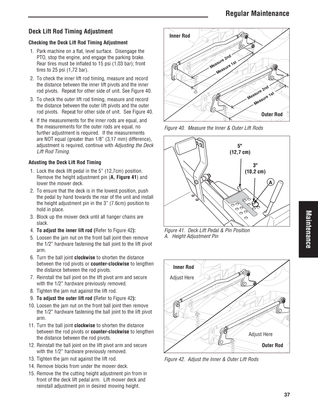 Simplicity Cobalt Series manual Deck Lift Rod Timing Adjustment 