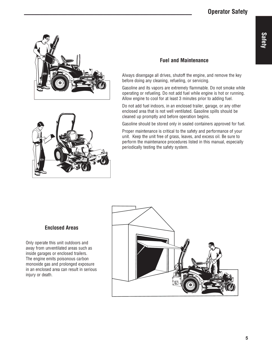 Simplicity Cobalt Series manual Enclosed Areas, Fuel and Maintenance 