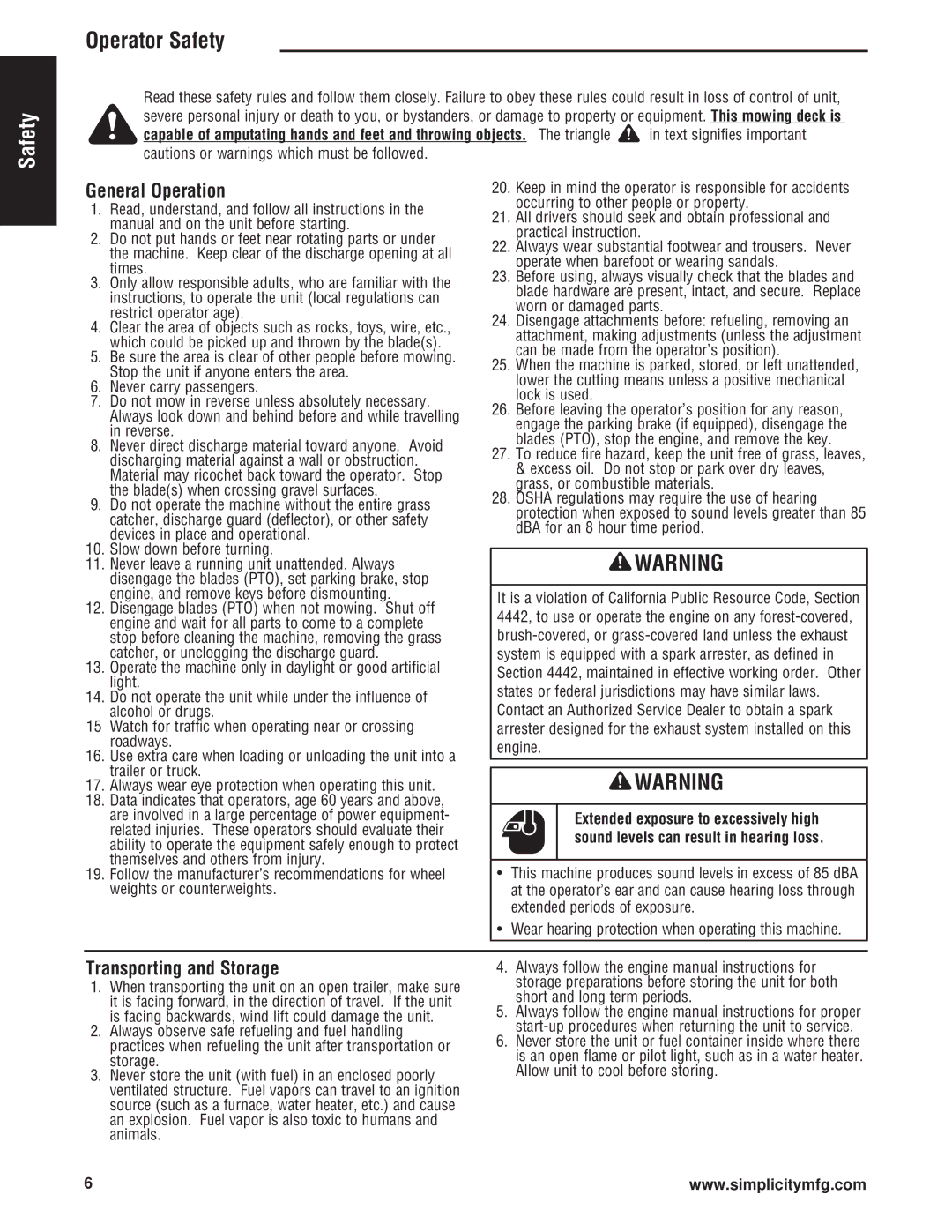 Simplicity Cobalt Series manual Safety, Controls Operation Troubleshooting Maintenance, Specifications, General Operation 