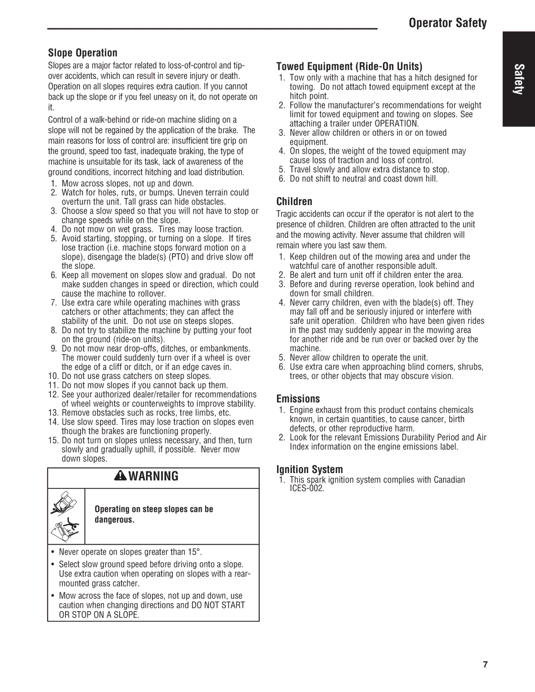 Simplicity Cobalt Series manual Towed Equipment Ride-On Units, Emissions, Ignition System 