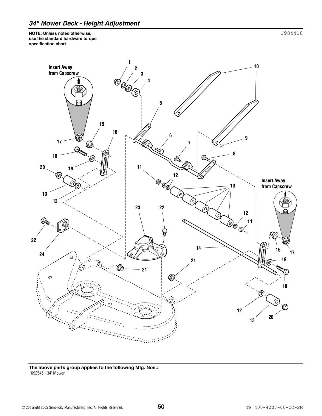 Simplicity Coronet / 2400 manual Mower Deck Height Adjustment, J984418 