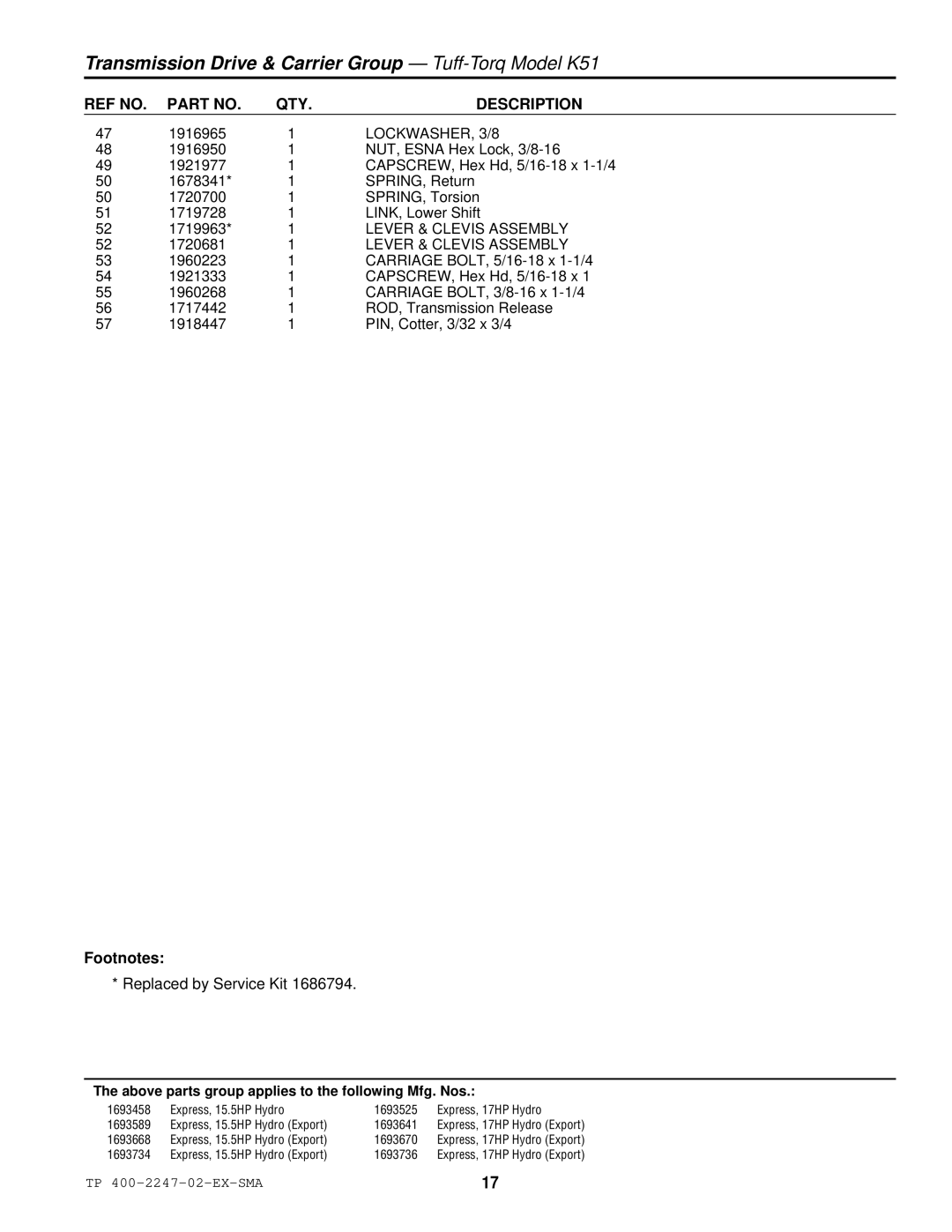 Simplicity Express Series manual LOCKWASHER, 3/8, Lever & Clevis Assembly 