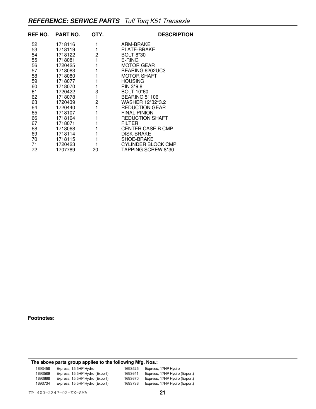 Simplicity Express Series manual Arm-Brake, Plate-Brake, Motor Gear, Bearing 6202UC3, Motor Shaft, Housing, Reduction Gear 