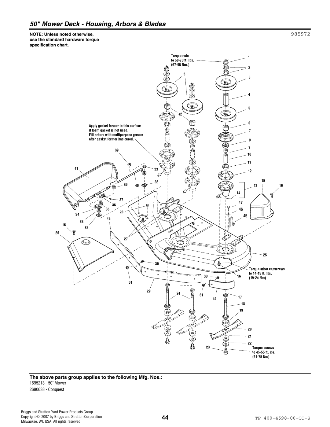 Simplicity Garden Tractor & Mower Deck manual Mower Deck Housing, Arbors & Blades 