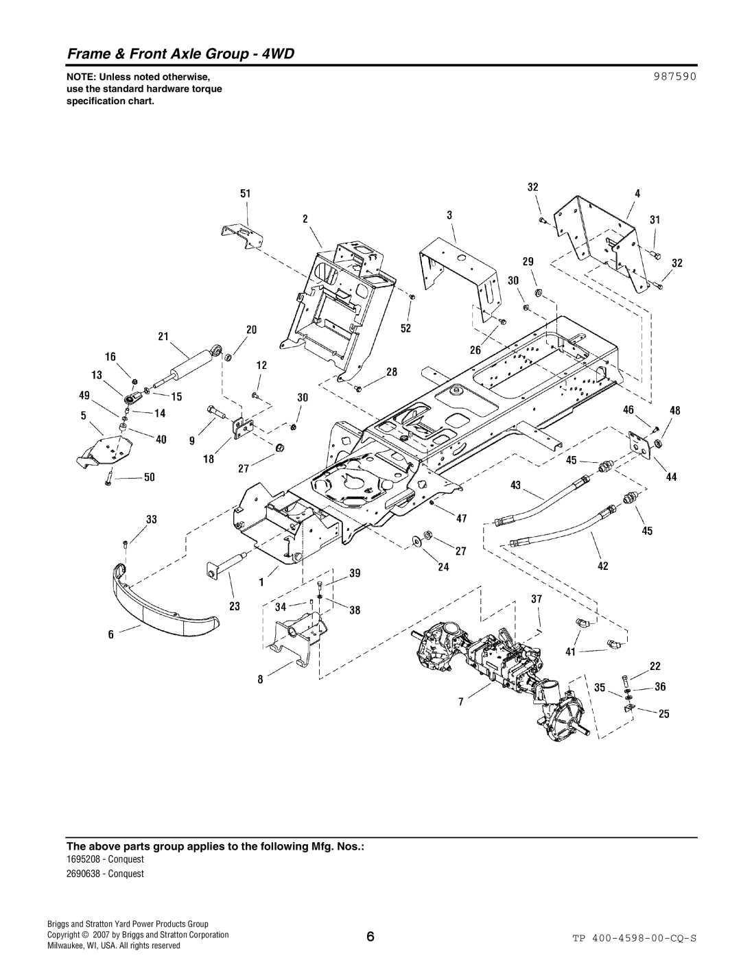 Simplicity Garden Tractor & Mower Deck manual Frame & Front Axle Group 4WD 