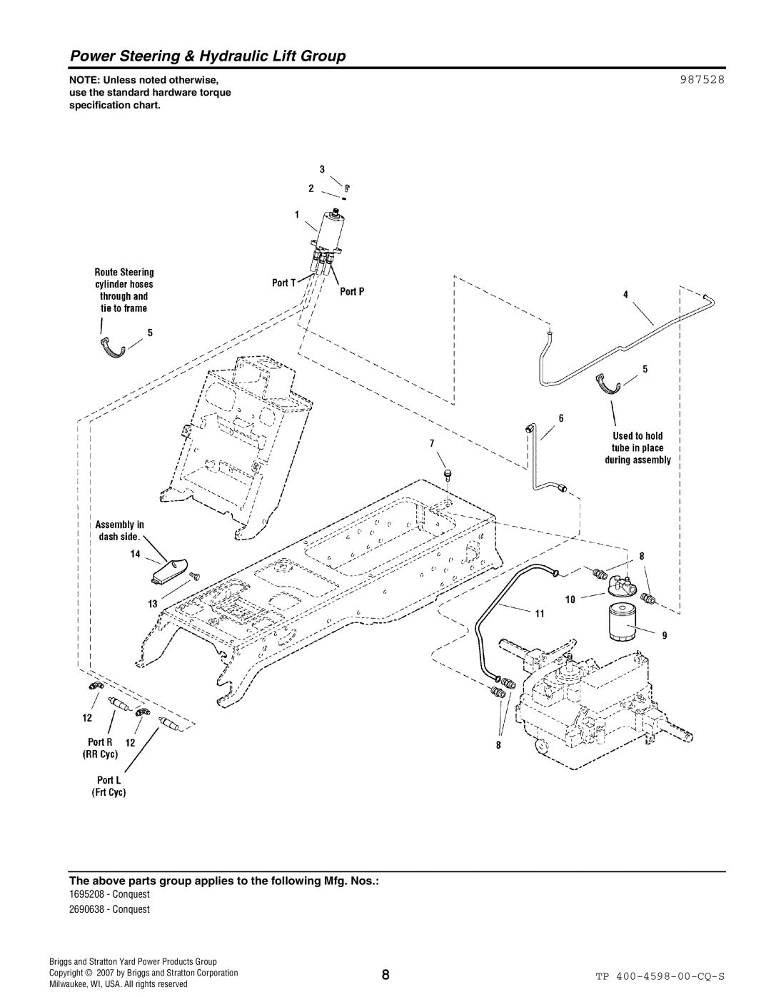 Simplicity Garden Tractor & Mower Deck manual Power Steering & Hydraulic Lift Group, 987528 