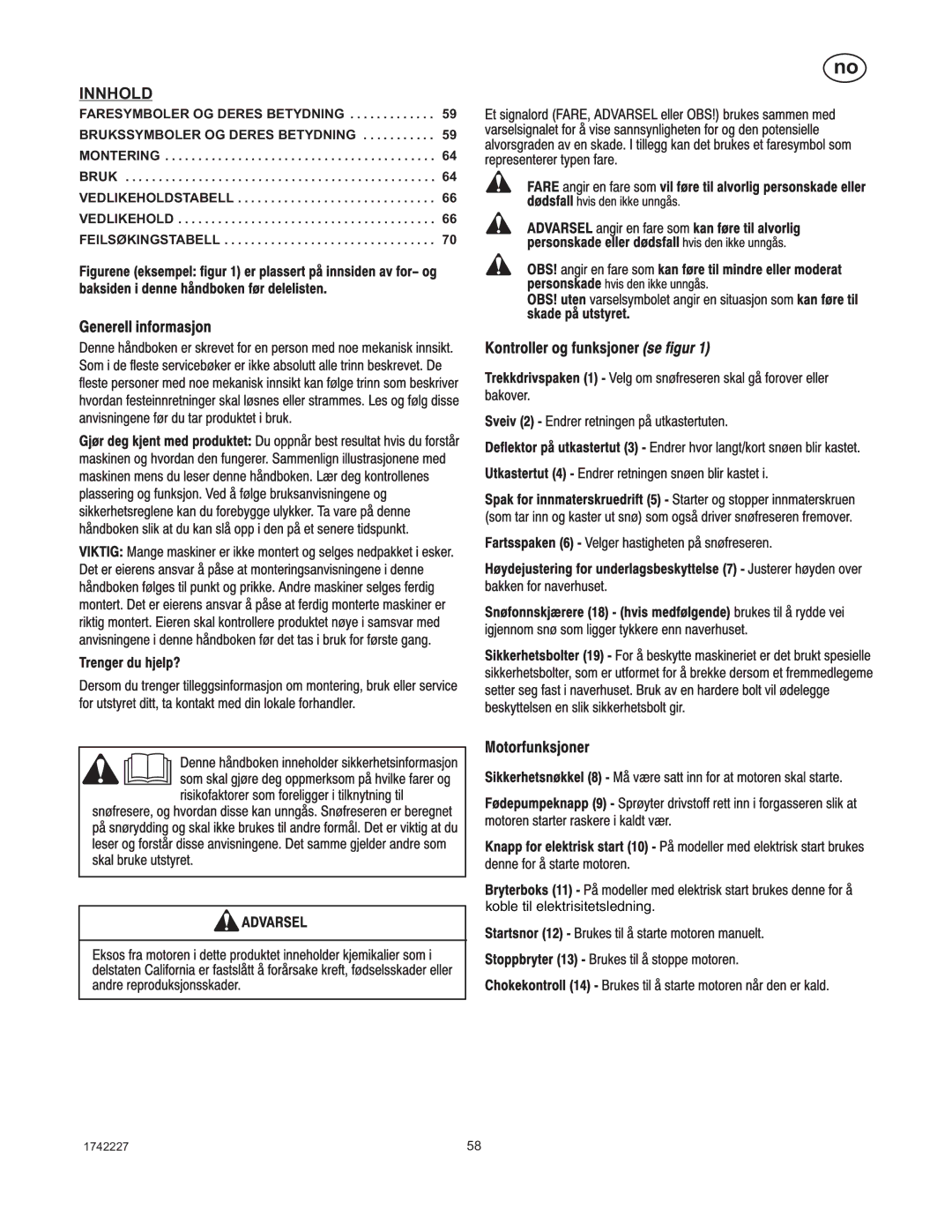 Simplicity H924RX manual Innhold, Koble til elektrisitetsledning 