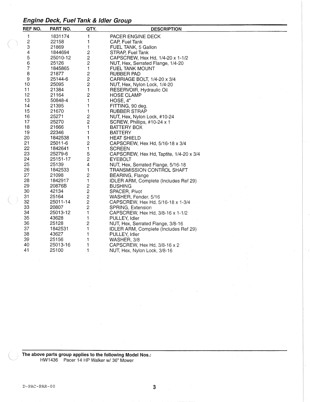 Simplicity HW1436 specifications 