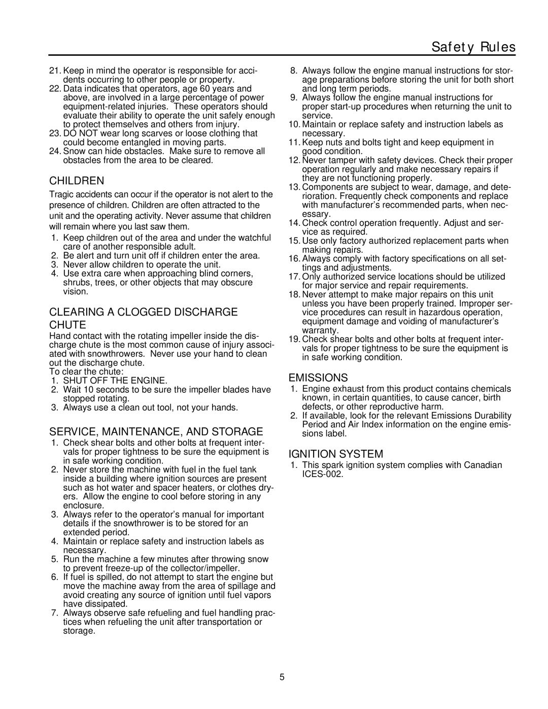 Simplicity L9528EX, E95288E, L11532E, L10530EX, E105308E, L8526EX, E85268E, E115328E instruction sheet Safety Rules, Children 