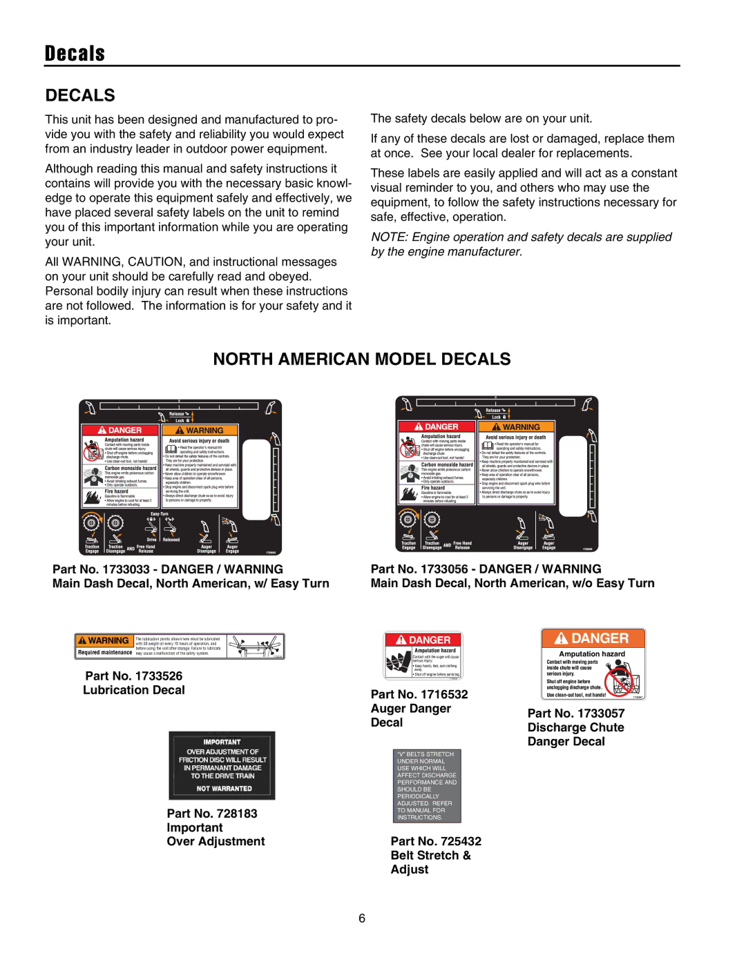 Simplicity L9528EX, E95288E, L11532E, L10530EX, E105308E, L8526EX, E85268E, E115328E North American Model Decals 