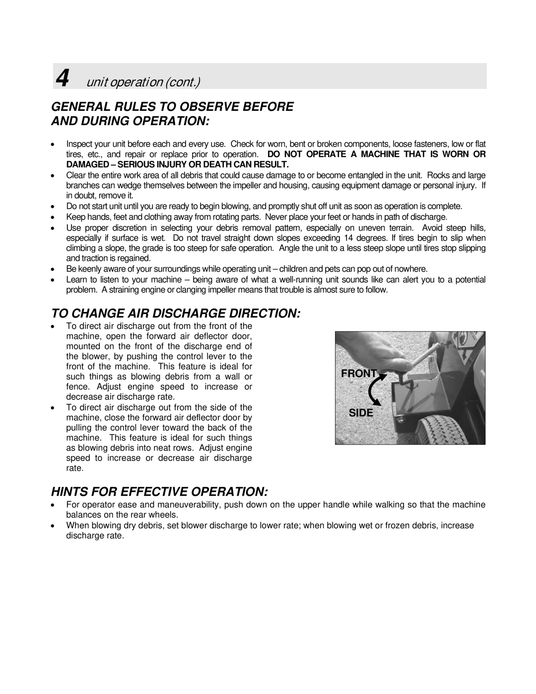 Simplicity LBC6151BV manual General Rules to Observe Before During Operation, To Change AIR Discharge Direction 