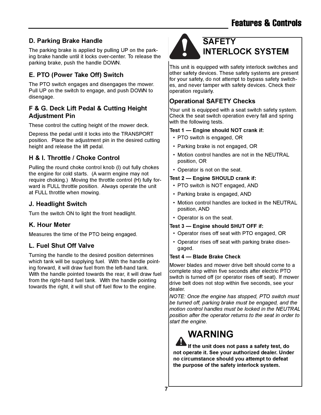 Simplicity ZT2354, LC-9 manual Features & Controls 