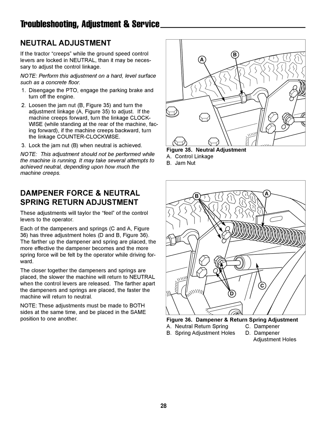 Simplicity LC-9, ZT2354 manual Neutral Adjustment, Dampener Force & Neutral Spring Return Adjustment 