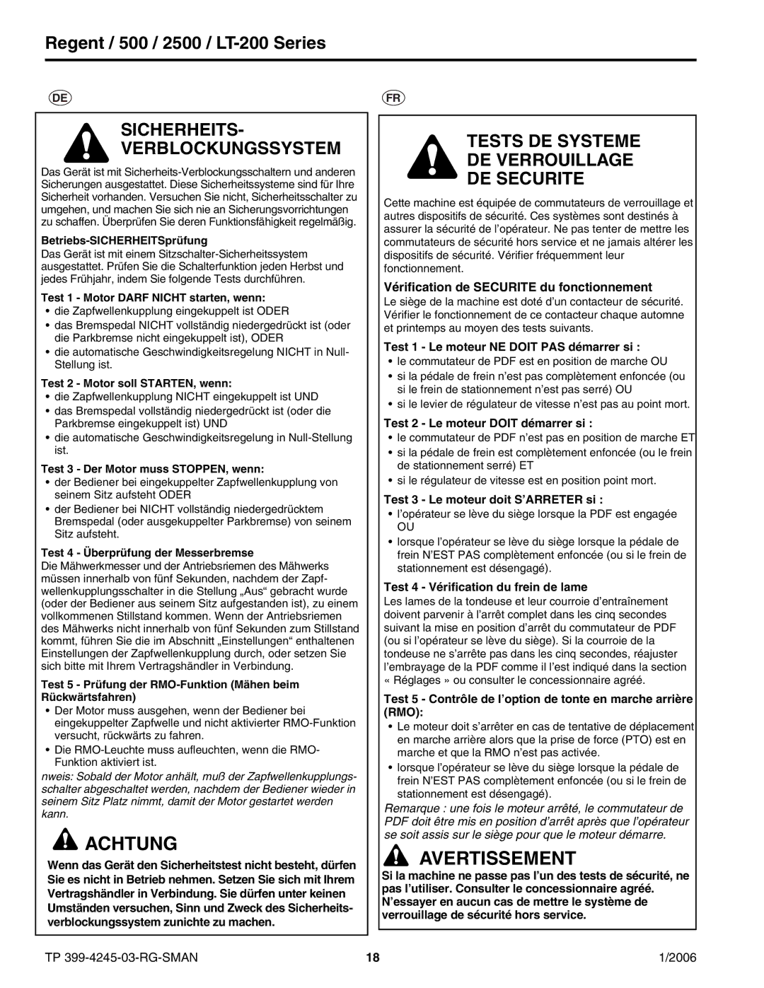 Simplicity LT-200, 2500 manual Sicherheits Verblockungssystem, Tests DE Systeme DE Verrouillage DE Securite 