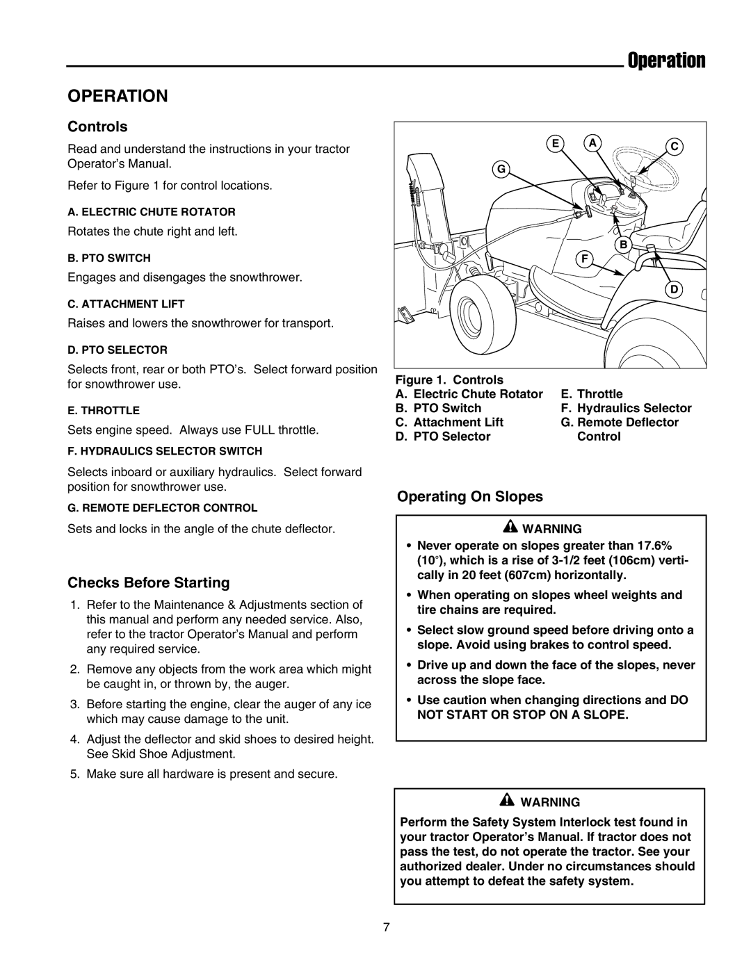 Simplicity LX 2000, LX 2900 manual Operation, Controls, Checks Before Starting, Operating On Slopes 