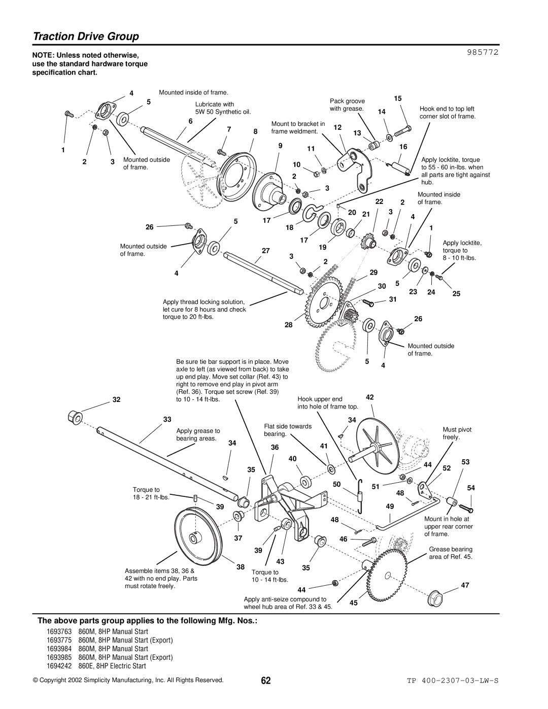 Simplicity OSHK80, HMSK110, HMSK80 manual Traction Drive Group 