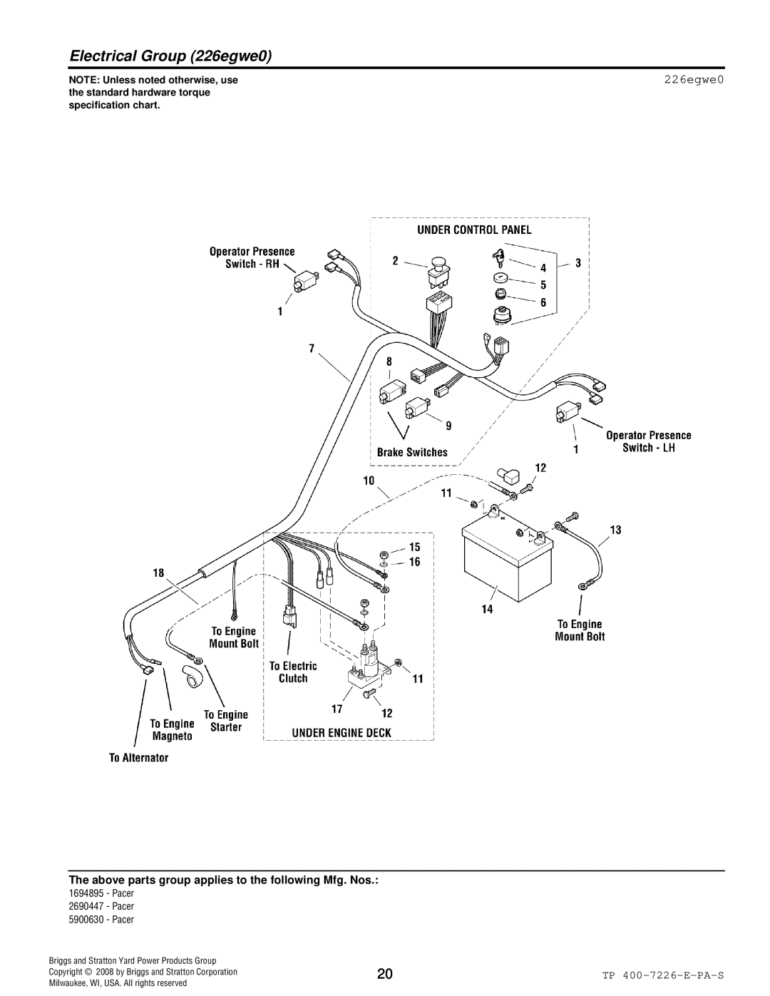 Simplicity Pacer manual Electrical Group 226egwe0 