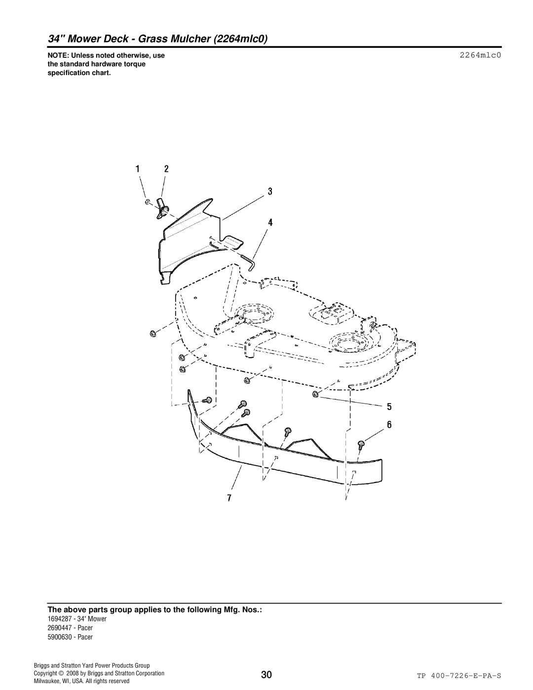 Simplicity Pacer manual Mower Deck Grass Mulcher 2264mlc0 