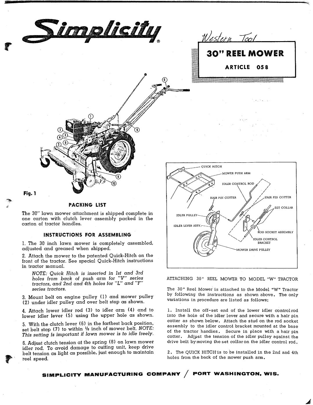 Simplicity Reel Mower manual 