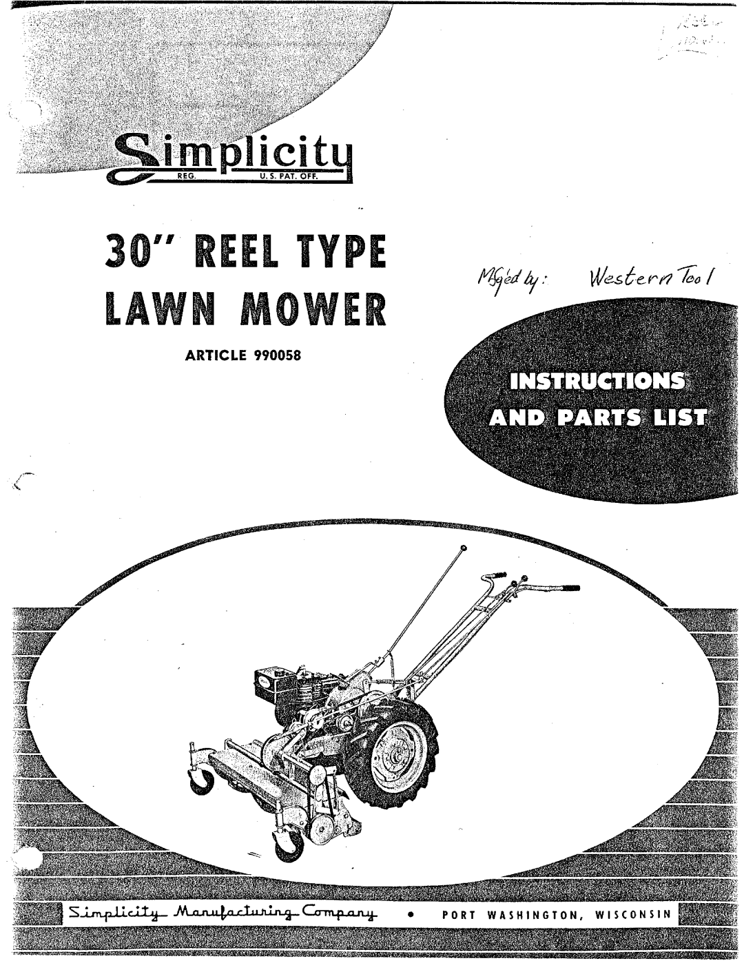 Simplicity Reel Mower manual 