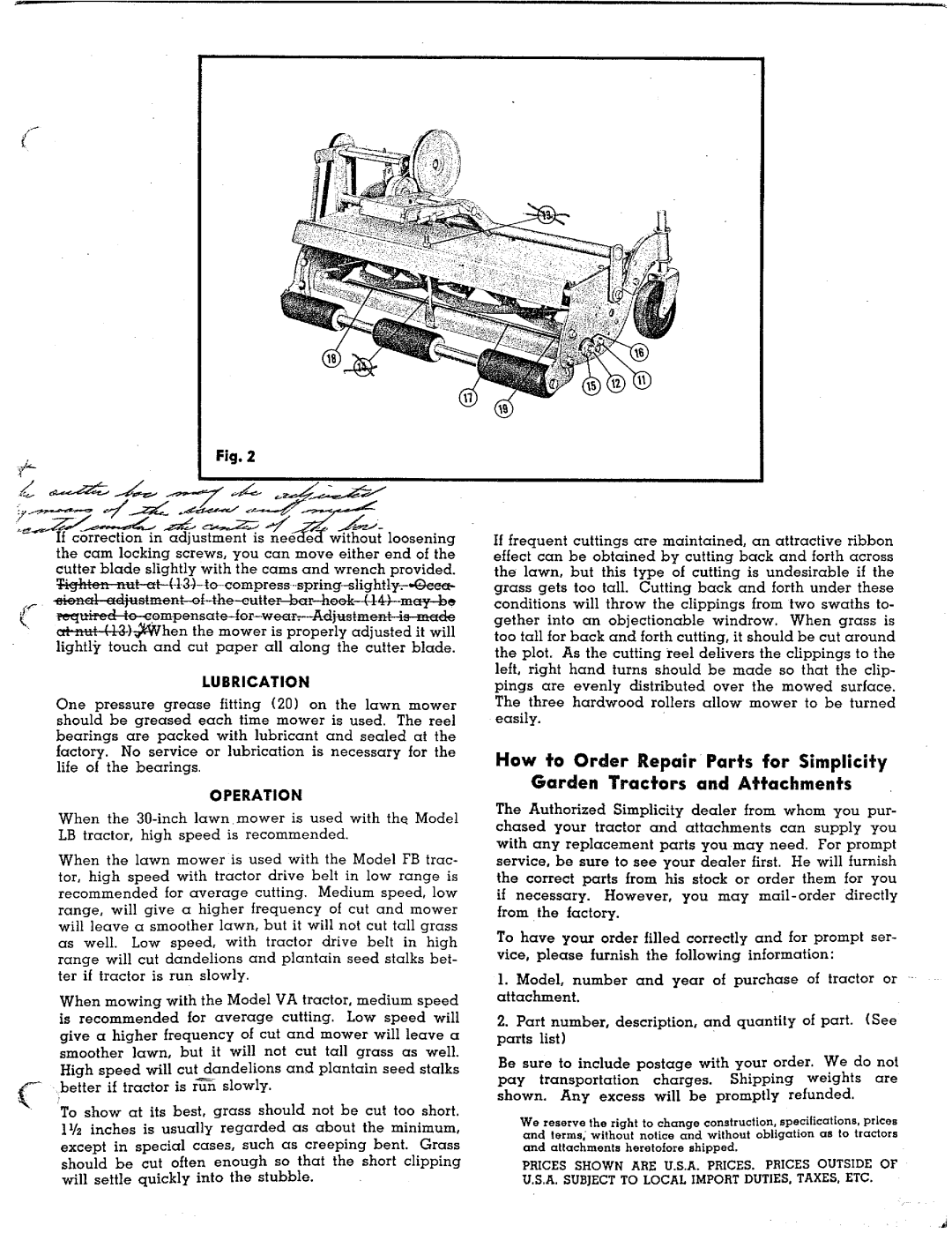 Simplicity Reel Mower manual 