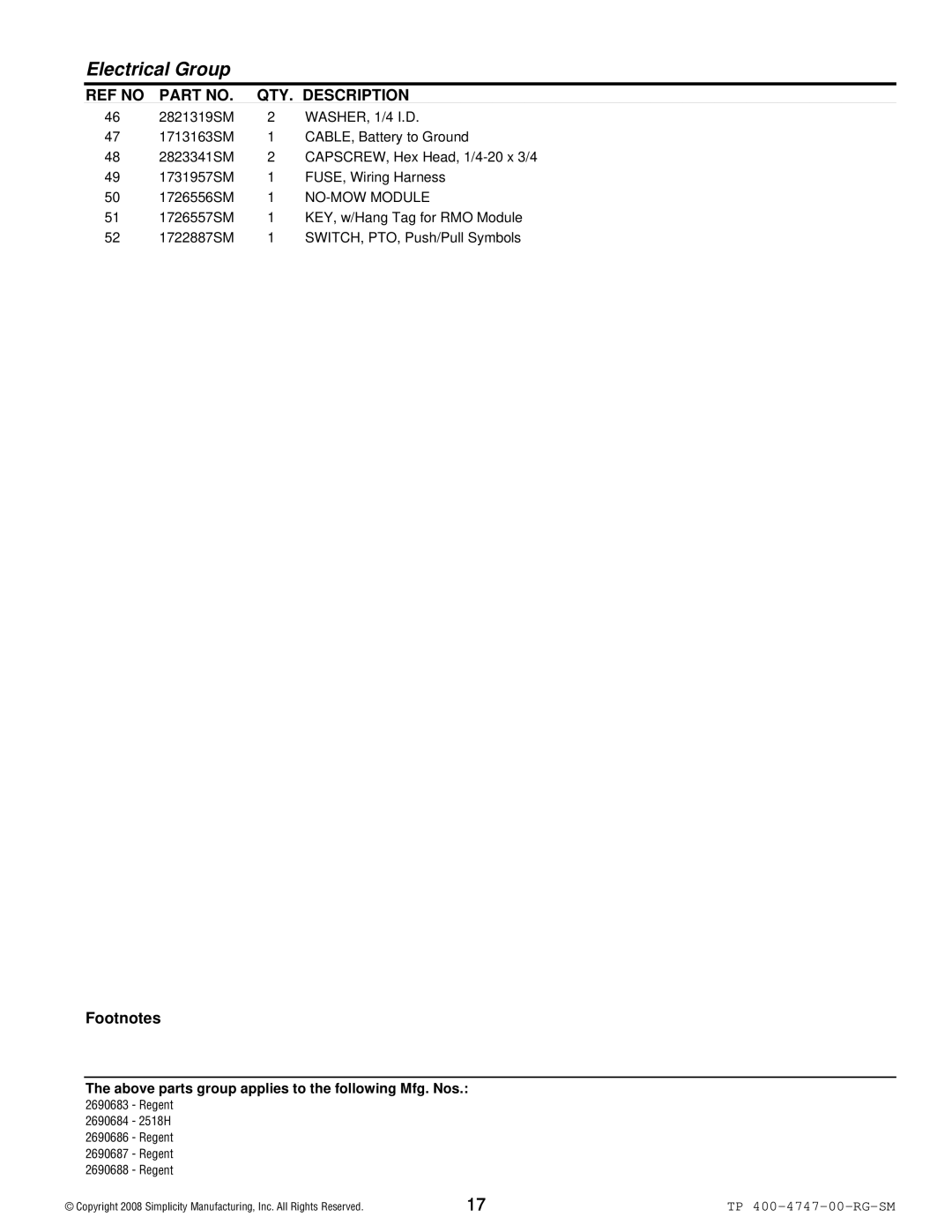 Simplicity Regent / 2500 manual NO-MOW Module 