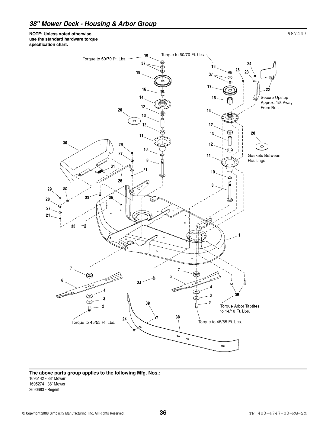 Simplicity Regent / 2500 manual Mower Deck Housing & Arbor Group, 987447 