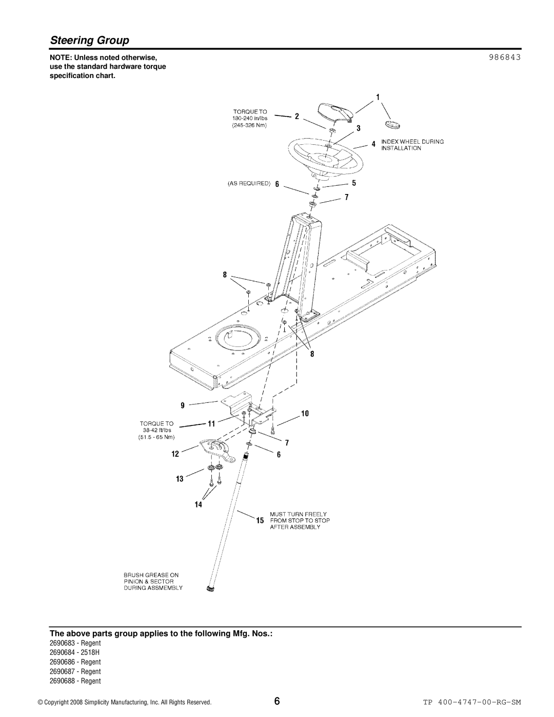 Simplicity Regent / 2500 manual Steering Group, 986843 