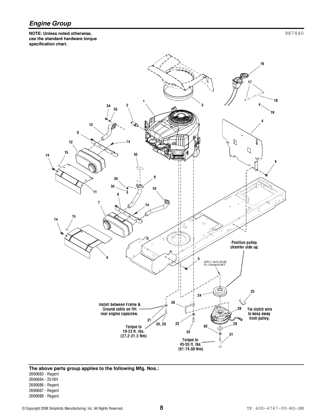 Simplicity Regent / 2500 manual Engine Group, 987440 