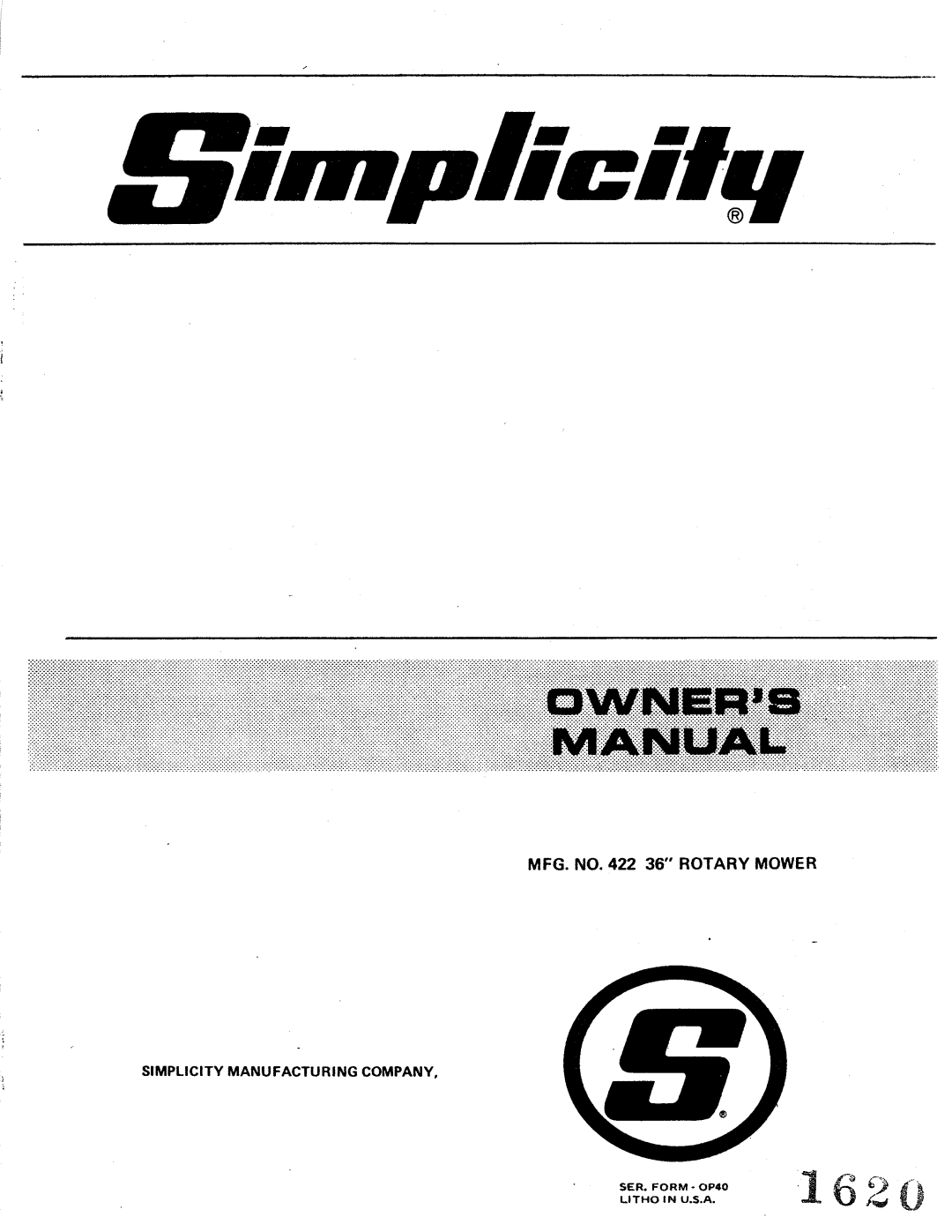 Simplicity Rotary Mower manual 