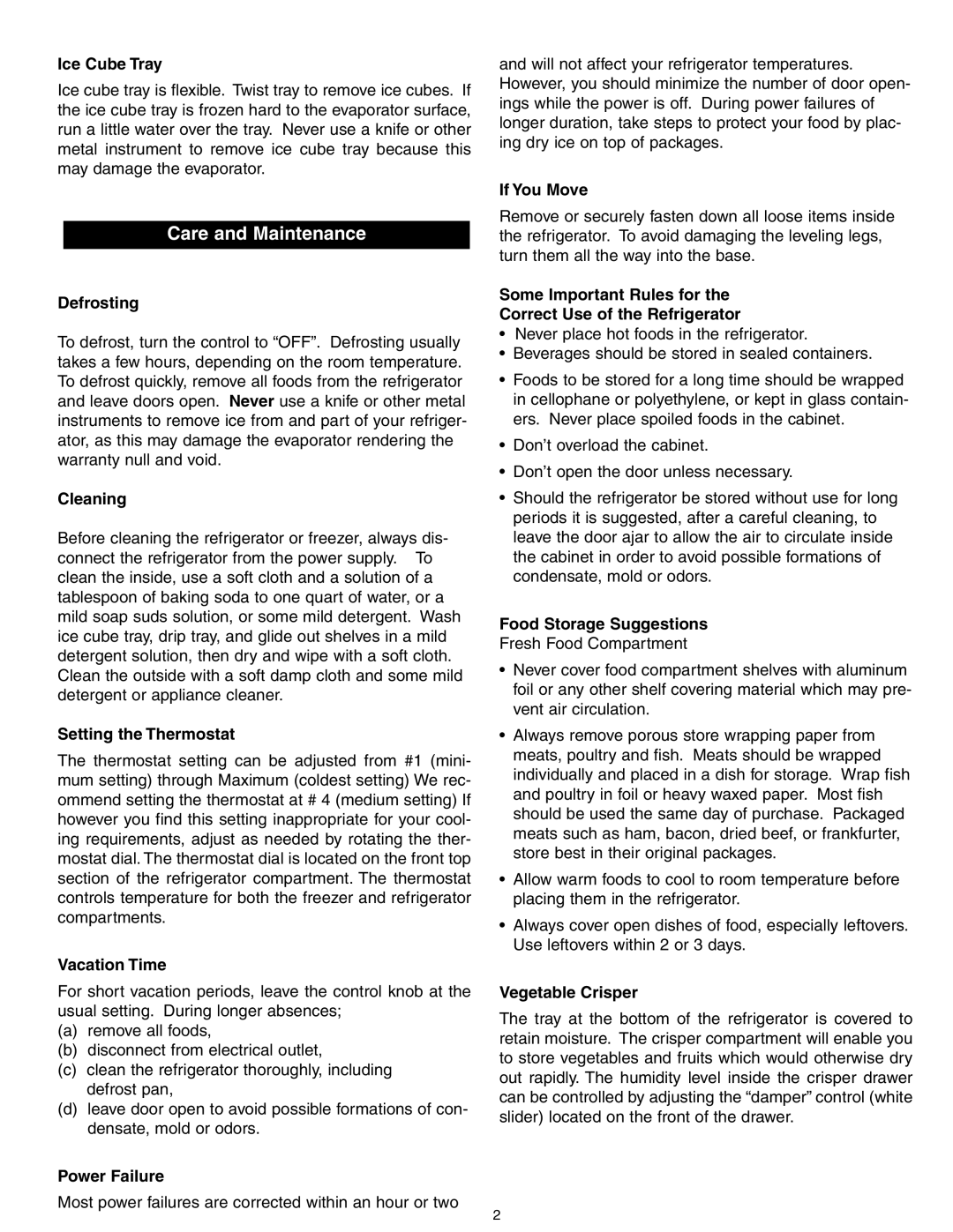 Simplicity SCR412BLS owner manual Care and Maintenance 