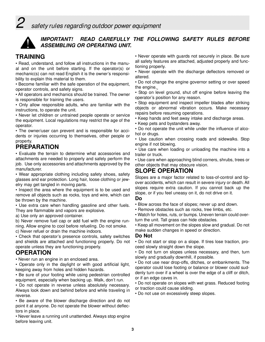 Simplicity Series 1 manual Safety rules regarding outdoor power equipment, Training 