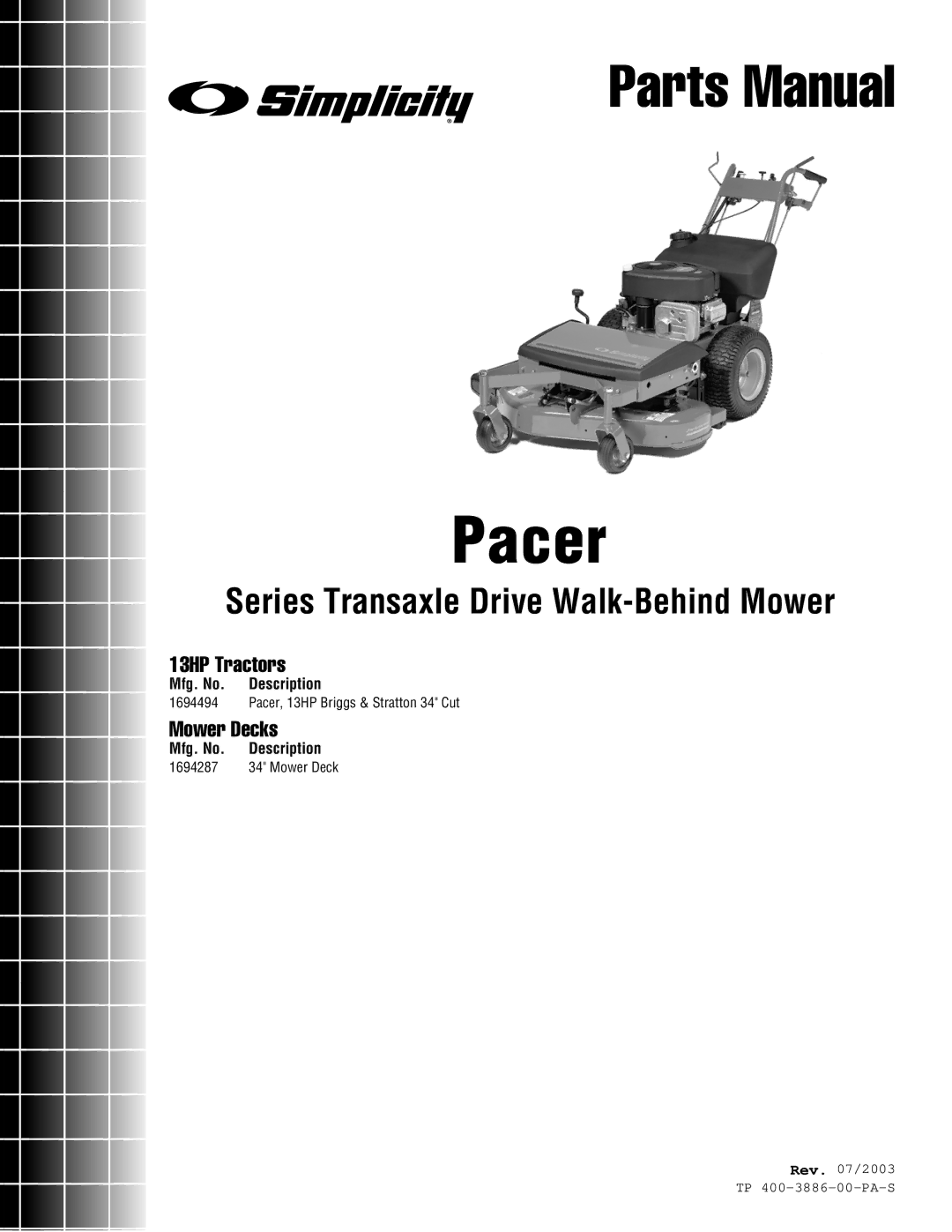 Simplicity Series Transaxle manual Pacer 