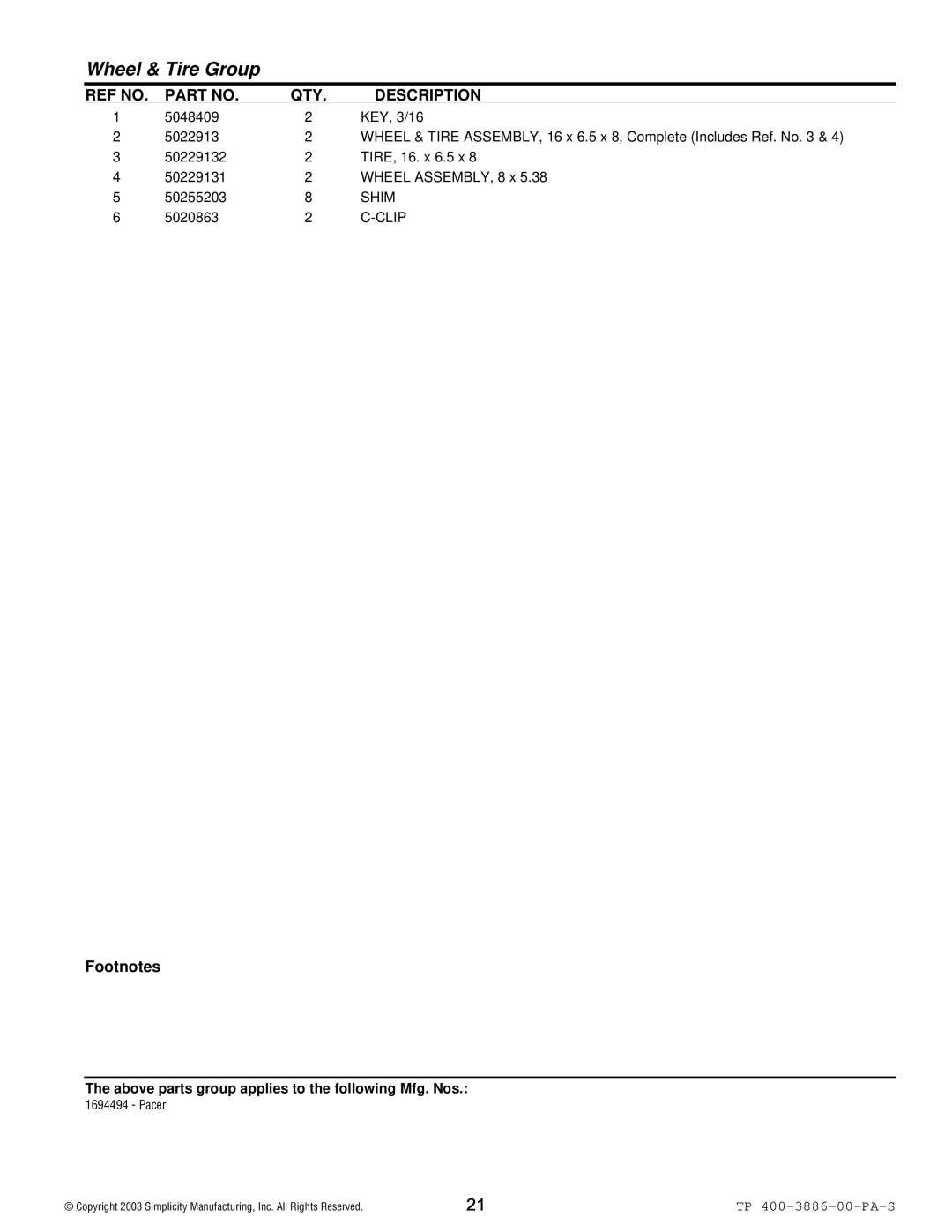 Simplicity Series Transaxle manual Shim, Clip 