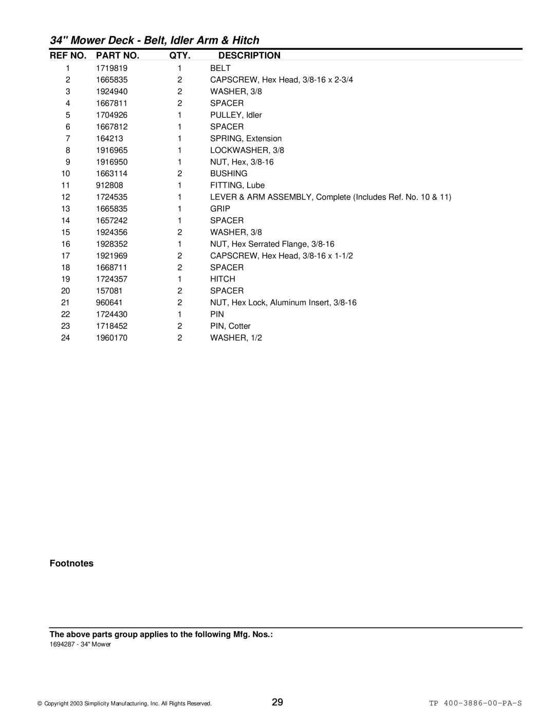 Simplicity Series Transaxle manual LOCKWASHER, 3/8, Bushing, Grip, Hitch, Pin, WASHER, 1/2 