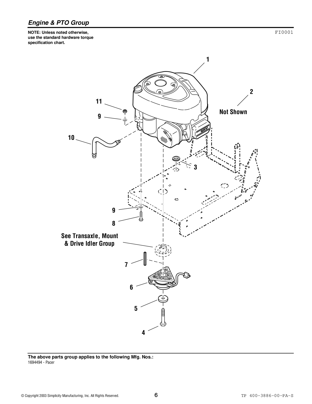 Simplicity Series Transaxle manual Engine & PTO Group, FI0001 