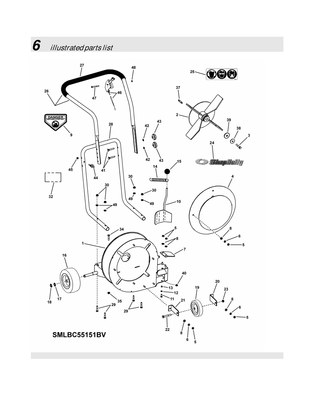 Simplicity SMLBC55151BV manual Illustrated parts list 