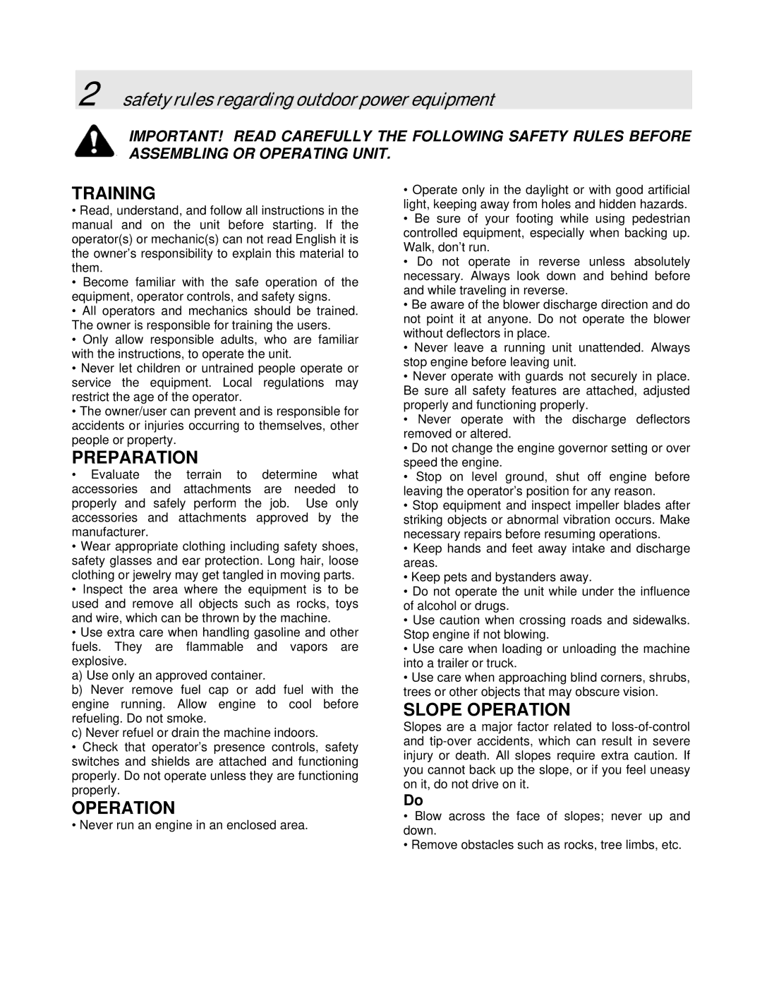 Simplicity SMLBC55151BV manual Safety rules regarding outdoor power equipment, Training 