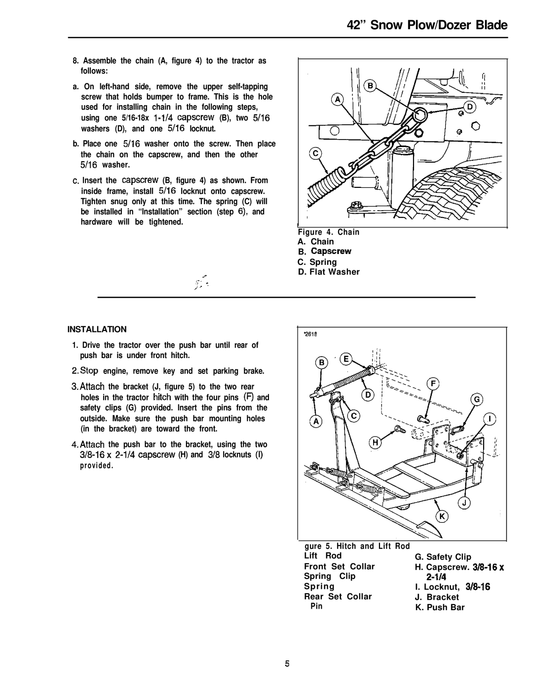 Simplicity Snow Plow/Dozer Blade manual Chain, Installation 