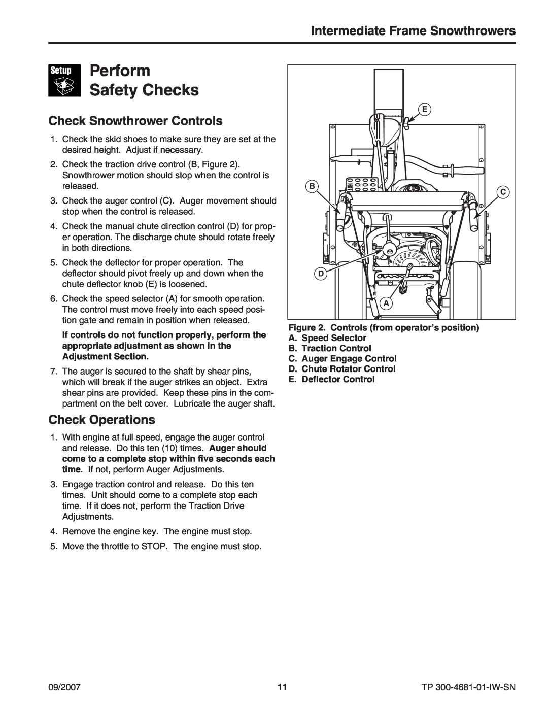 Simplicity SNP I1924E Check Snowthrower Controls, Check Operations, Perform Safety Checks, Intermediate Frame Snowthrowers 