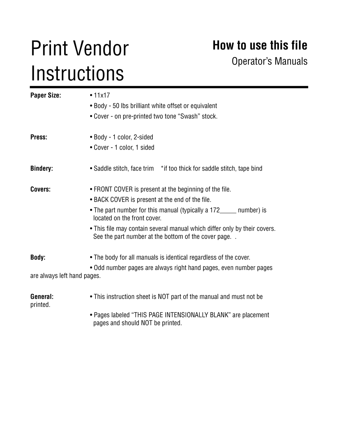 Simplicity TP 113 4470 02 instruction sheet Paper Size, Press, Bindery, Covers, Body 