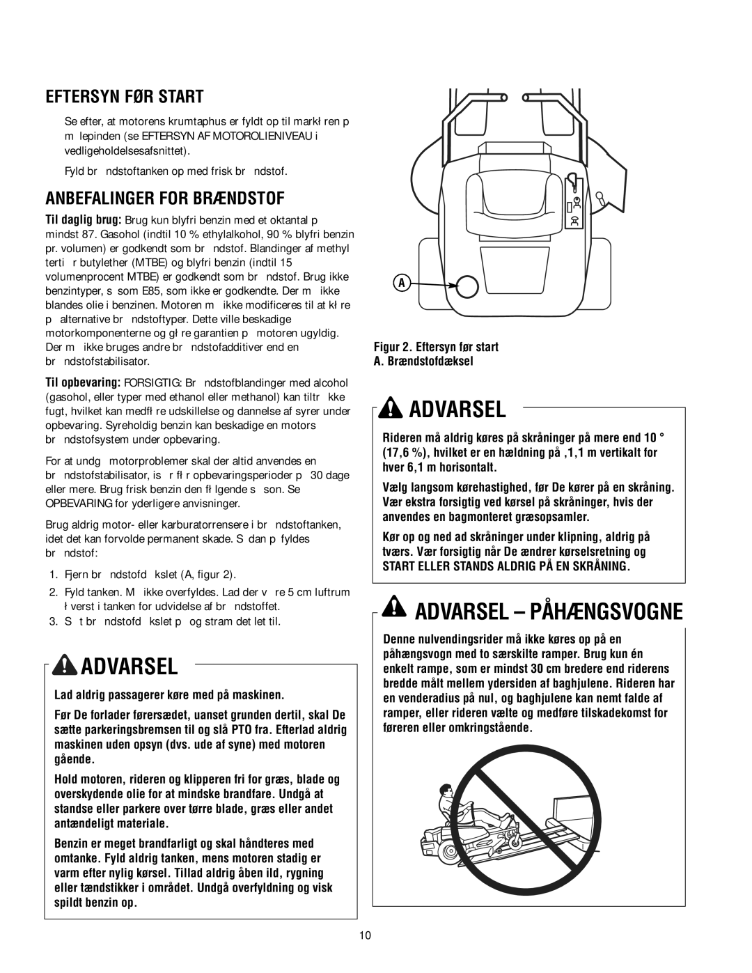 Simplicity TP 113 4470 02 instruction sheet Eftersyn FØR Start, Anbefalinger for Brændstof 