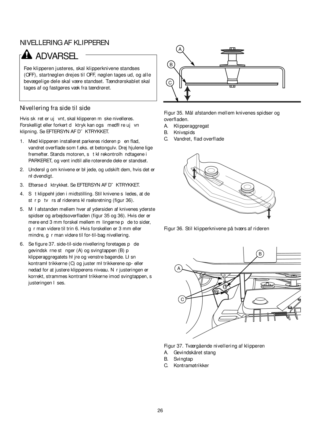 Simplicity TP 113 4470 02 instruction sheet Nivellering AF Klipperen, Nivellering fra side til side 