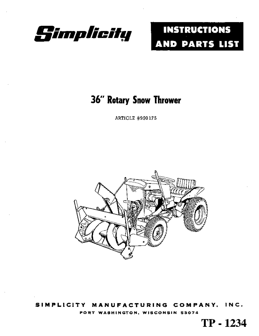 Simplicity TP-1234 manual 