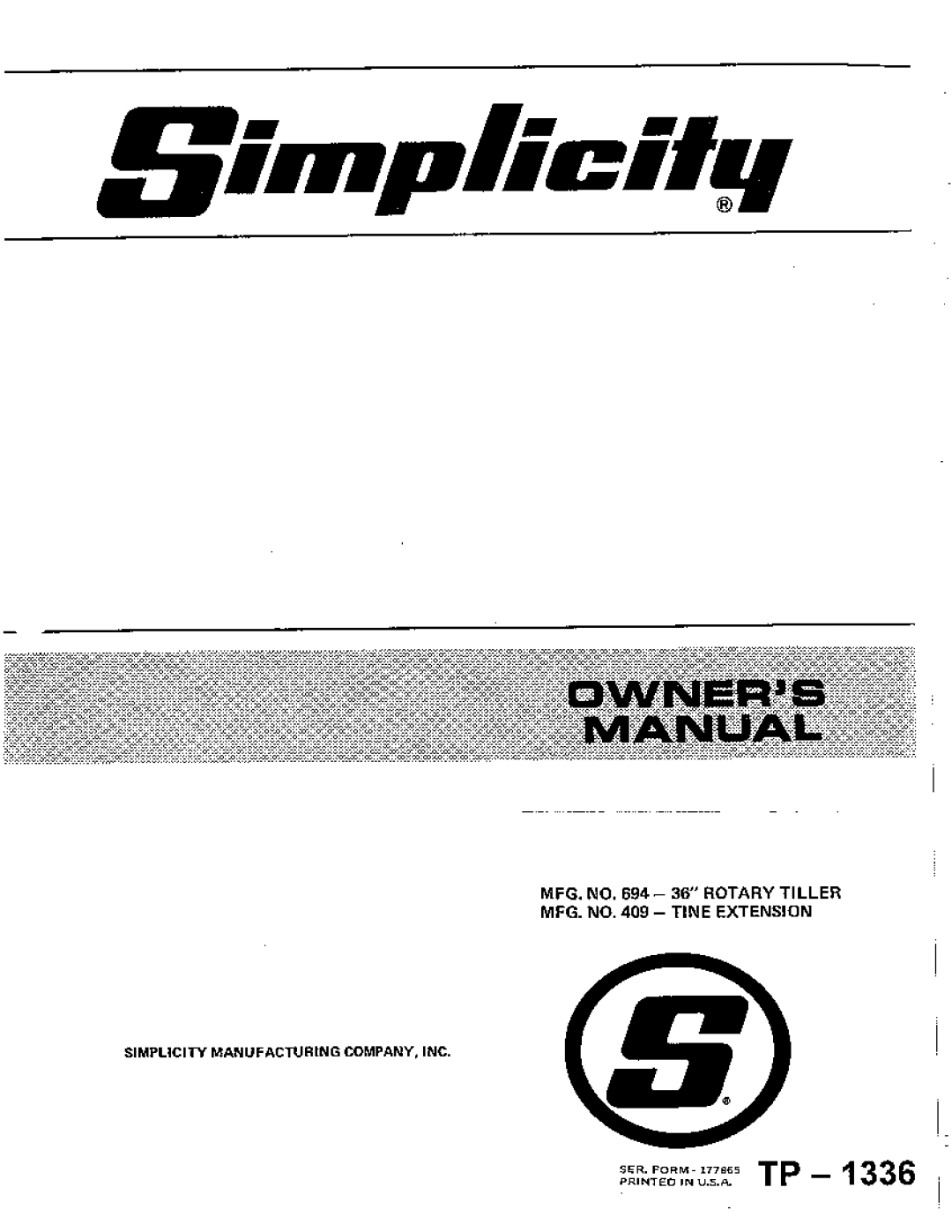 Simplicity TP-1336 manual 