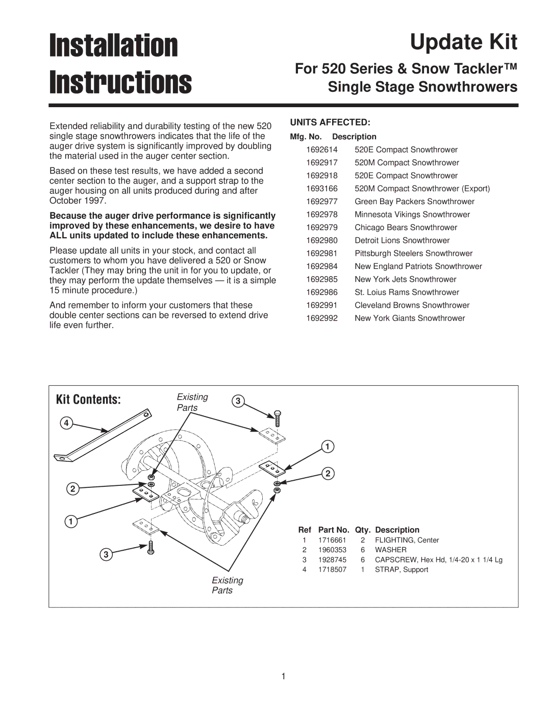 Simplicity TP 200-2121-01-SK-S installation instructions Installation Instructions, Kit Contents Existing 