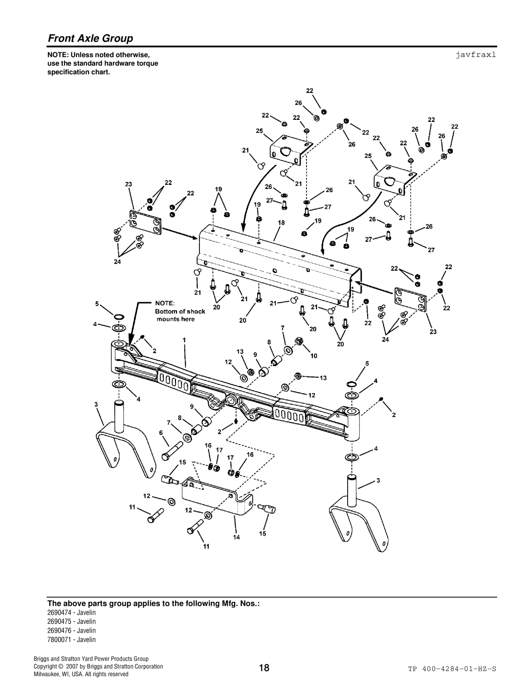 Simplicity TP 400-4284-01-HZ-S manual Front Axle Group, Javfraxl 