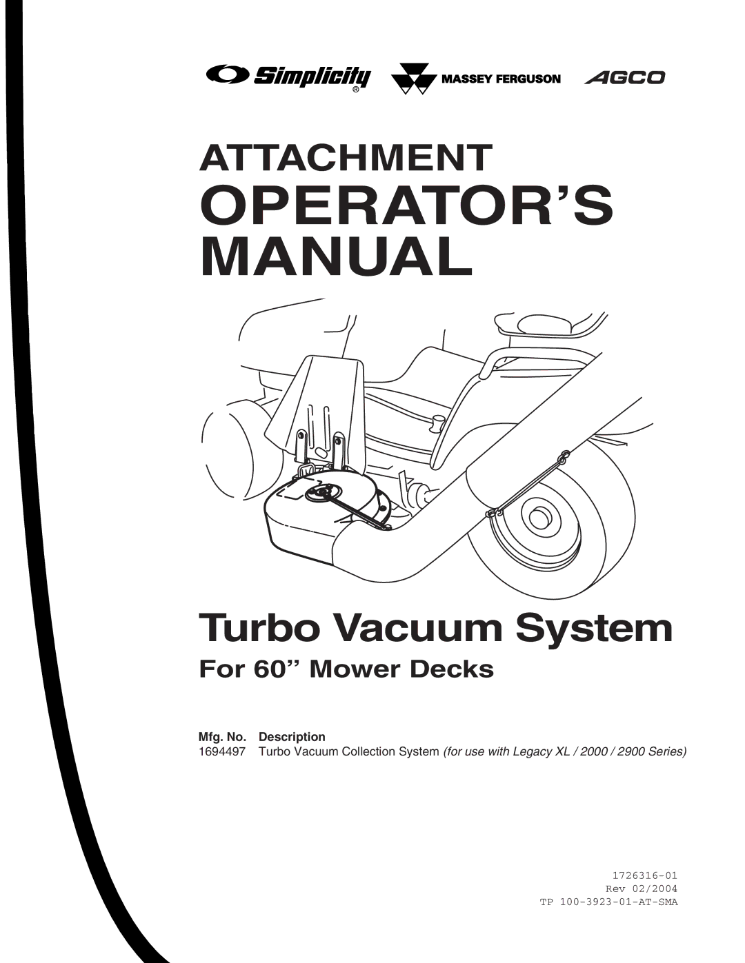 Simplicity Turbo Vacuum Collection System manual OPERATOR’S Manual 