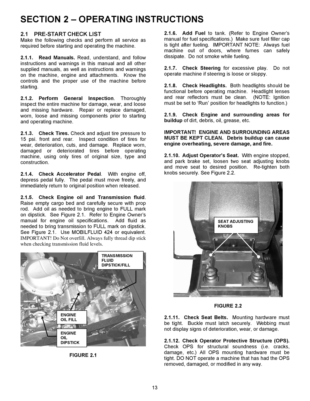 Simplicity UVG1621BV, UVGT1621BV, UV1621BV important safety instructions Operating Instructions, PRE-START Check List 