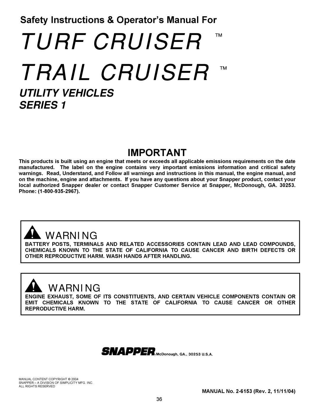 Simplicity UVGT1621BV, UVG1621BV, UV1621BV important safety instructions Utility Vehicles Series 